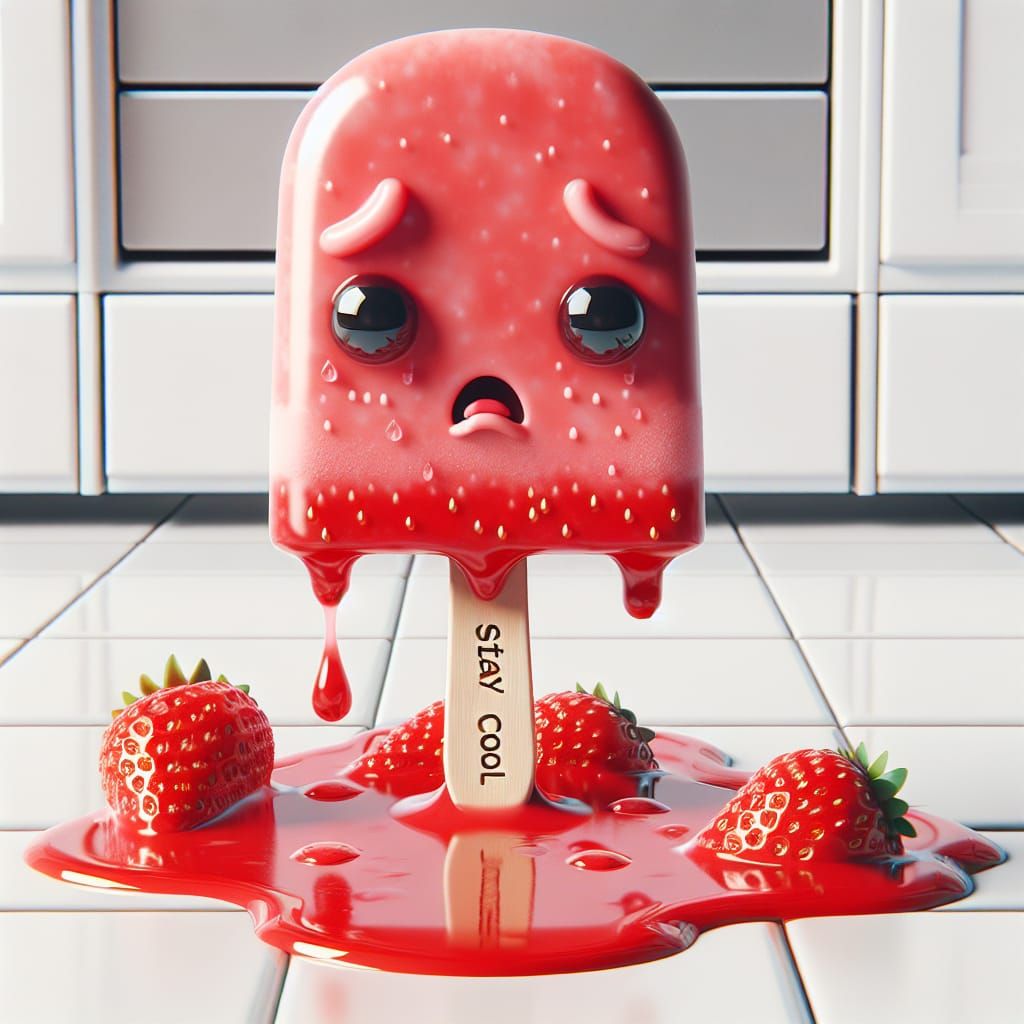 Sad Strawberry Popsicle Melts: Whimsical 3D Animation