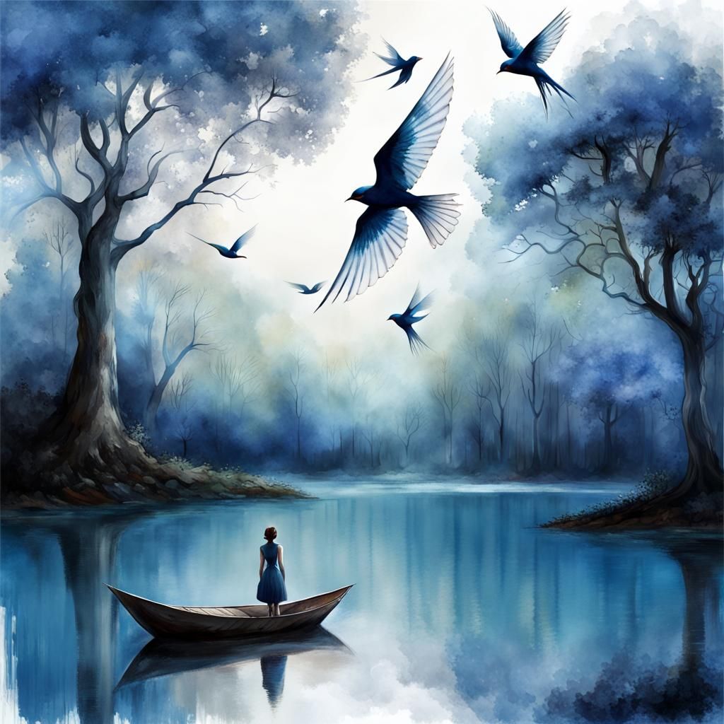 Blue Forest Moonscape in Art Brut Style