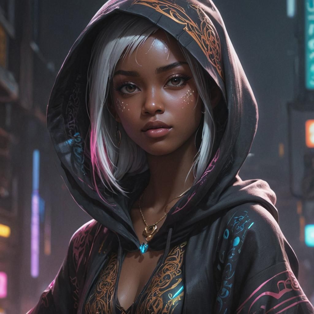 Afrofuturist Elf in Hoodie: Digital Art
