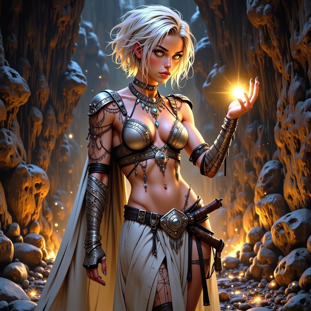 Radiant Gem Warrior in Treasure Cave, Anime Style