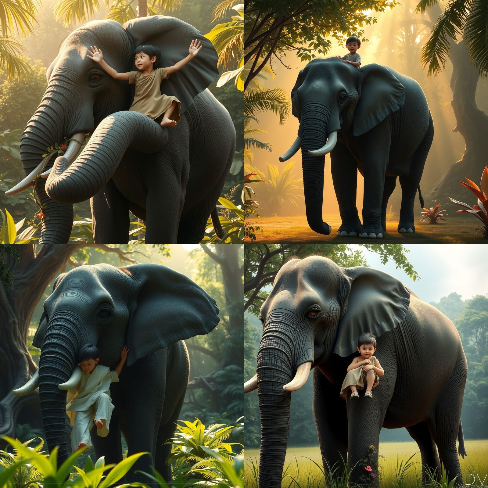 Child and Elephant in Tranquil Harmony