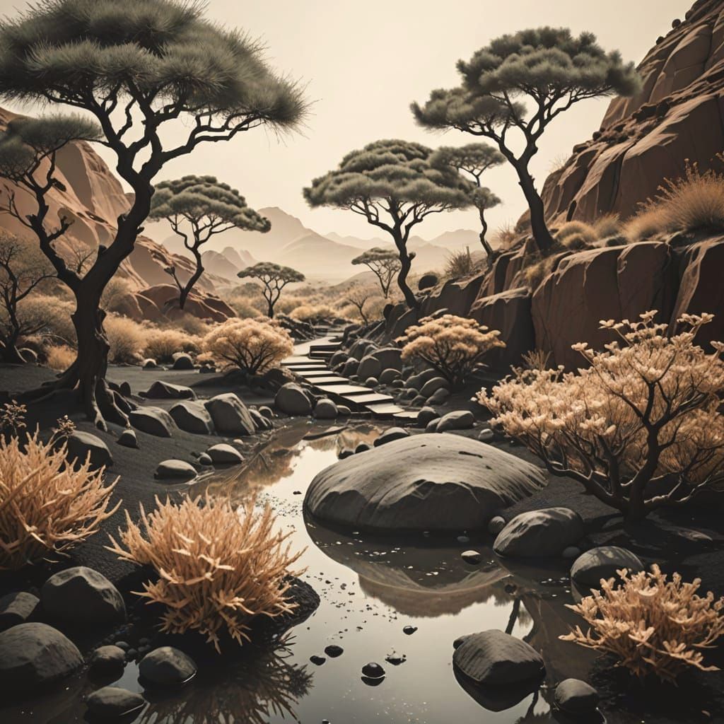 Mars Zen Garden with Martian Topography Patterns