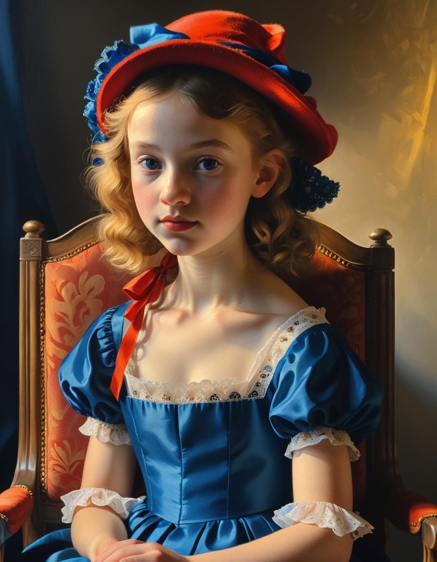 Girl in Red Hat: Baroque Oil Painting