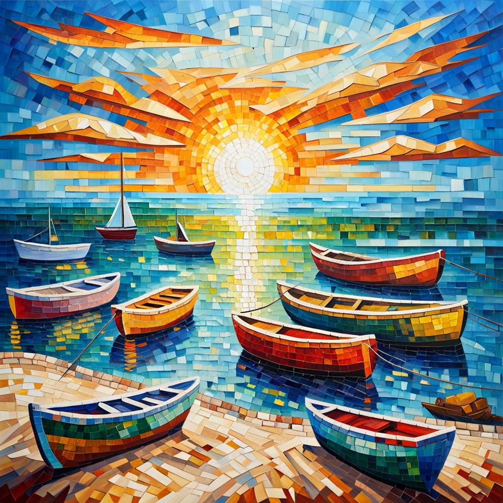 Mosaic Beach Scene in Expressionist Style