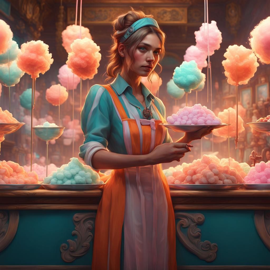 Woman Selling Candy Floss: Hyperdetailed Art Nouveau Style