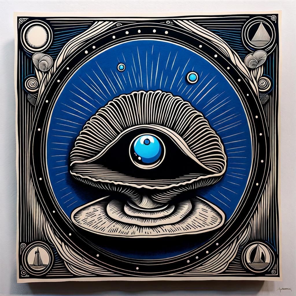 Oyster High Priestess: A Monochromatic Linocut Tarot Arcana