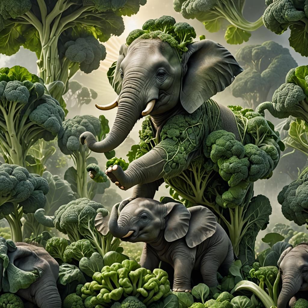 Broccoli Elephant: Hyperrealistic Vegetable Sculpture in Sur...