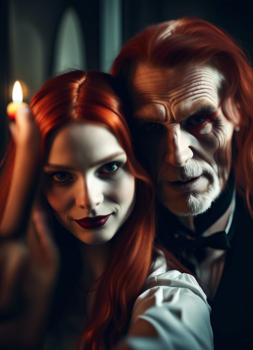 Redhead Girl's Selfie with an Old Vampire