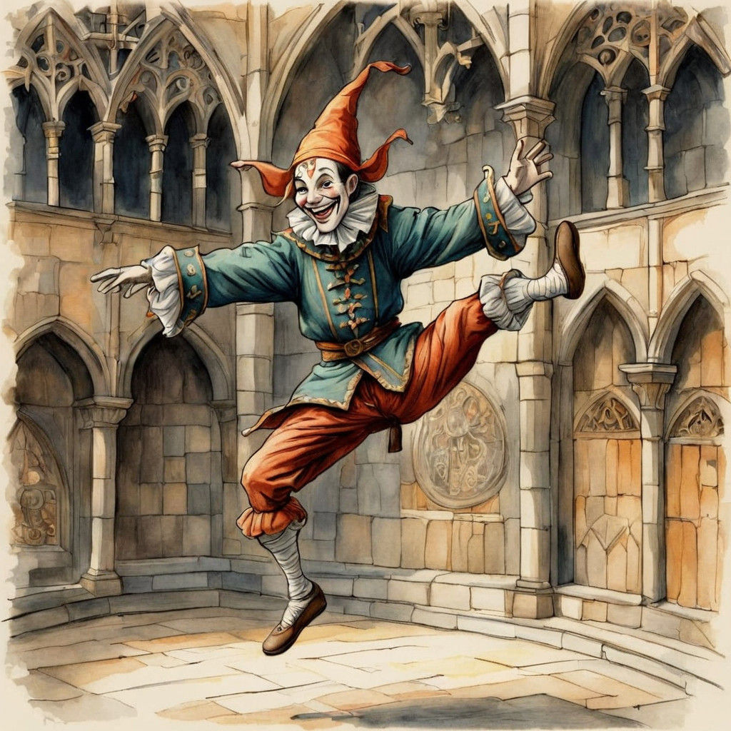 Whimsical Medieval Jester in Action