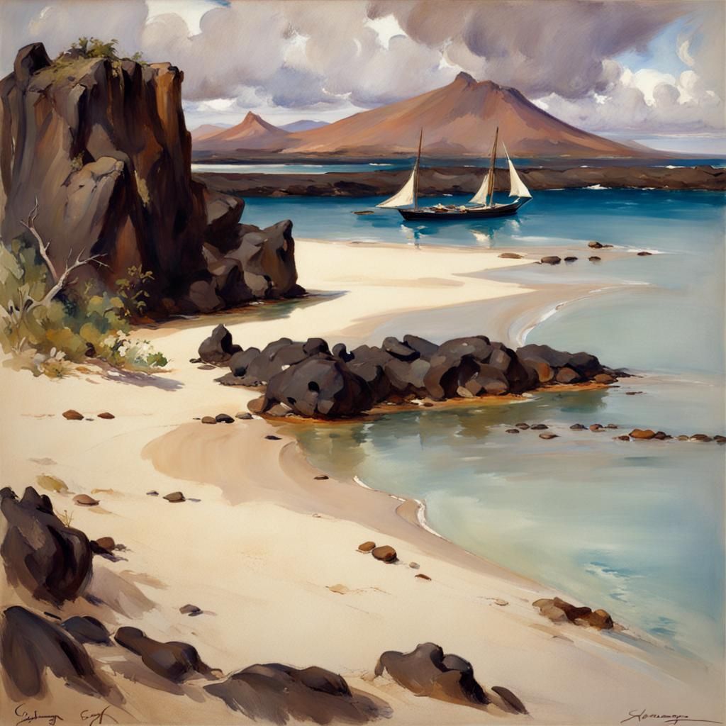 Galapagos Islands in Watercolor Style