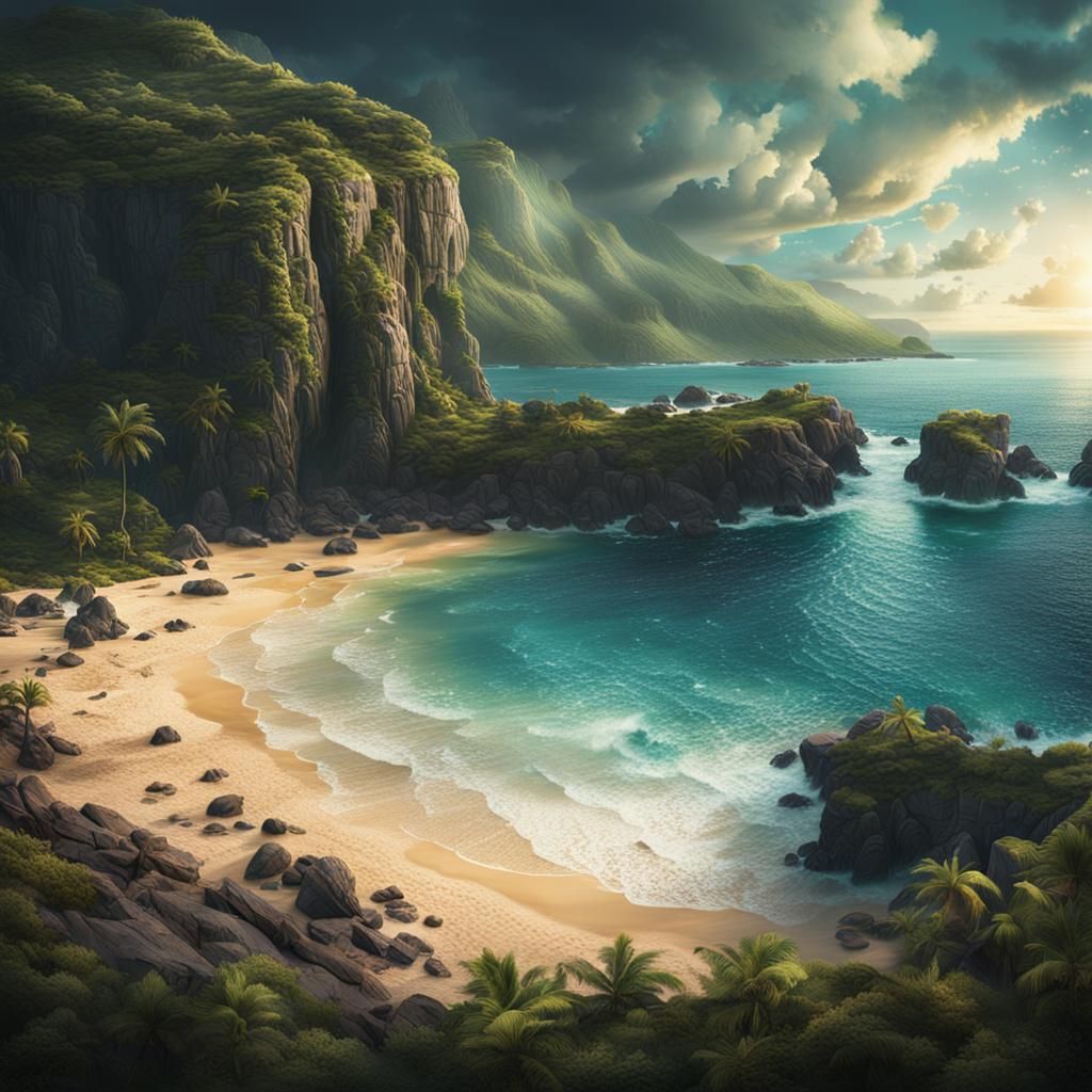 Epic Secret Beach Cove Digital Painting