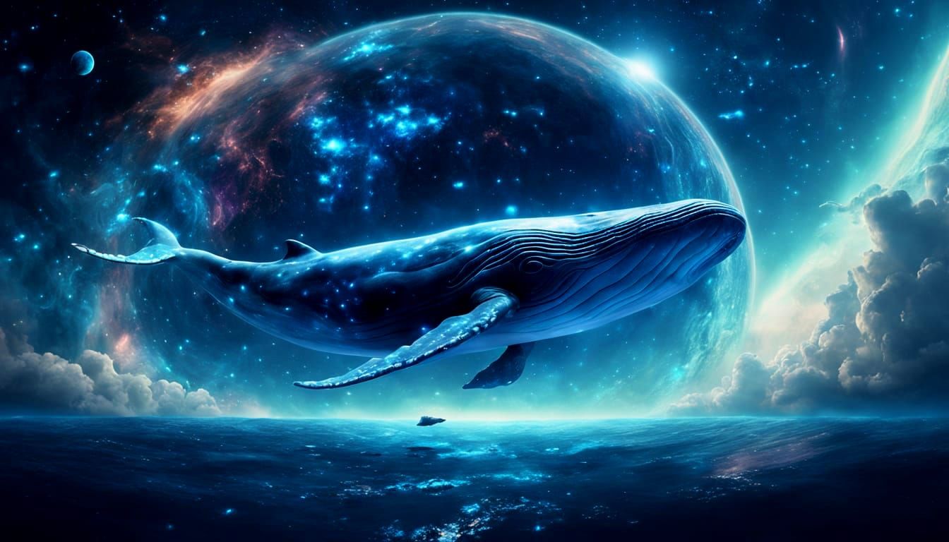Giant Blue Whale in Space: CGI Rendering