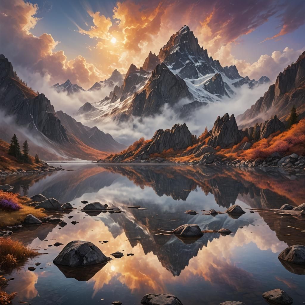 Mountain Peak Fantasy Landscape in Ethereal Art Style