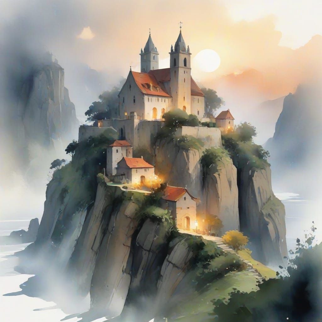 Ethereal Monastery in the Misty Cliffs
