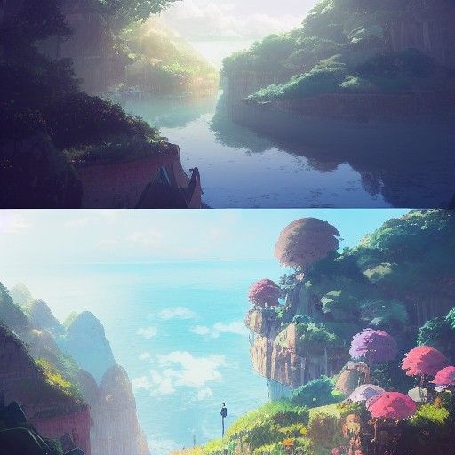 Romantic Cliffside Landscape in Anime Style