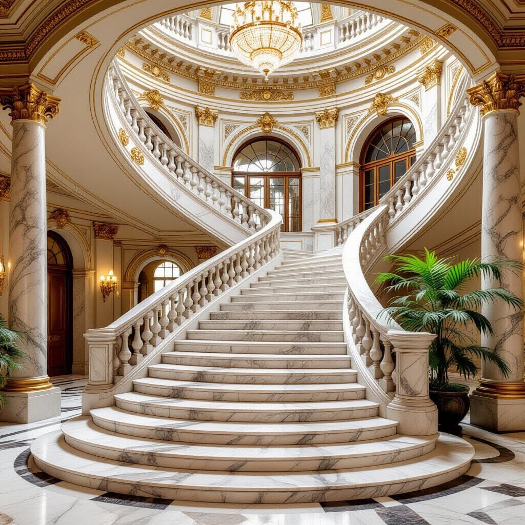 Ornate Marble Stairs in Neoclassical Style