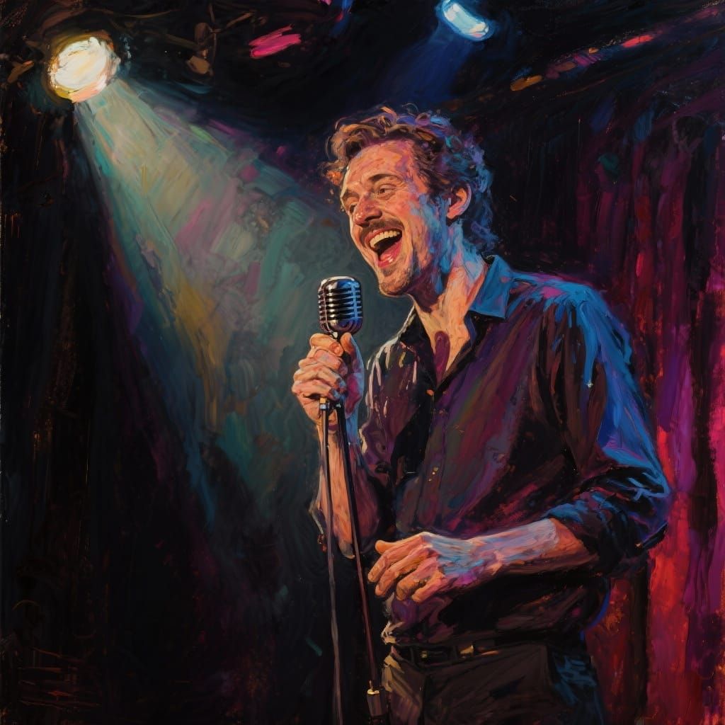 Comedian Under Spotlight: A Vibrant Performance