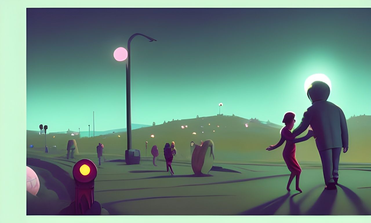 Moonlight Dance: A 3D Digital Art Deco Landscape