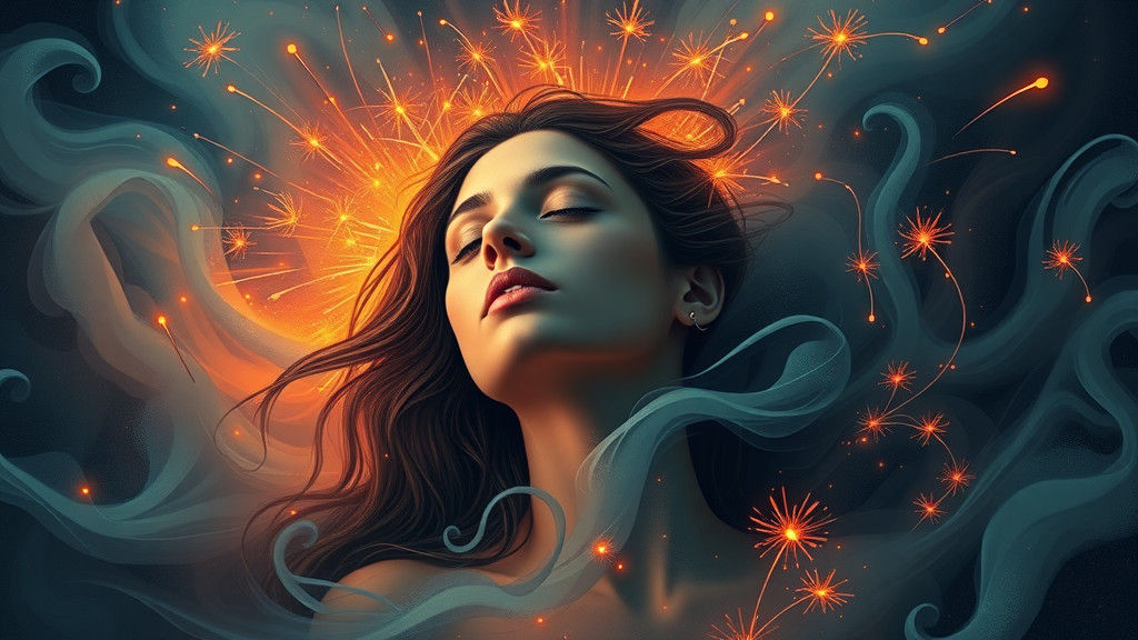 Ethereal Woman Surrounded by Swirling Ideas