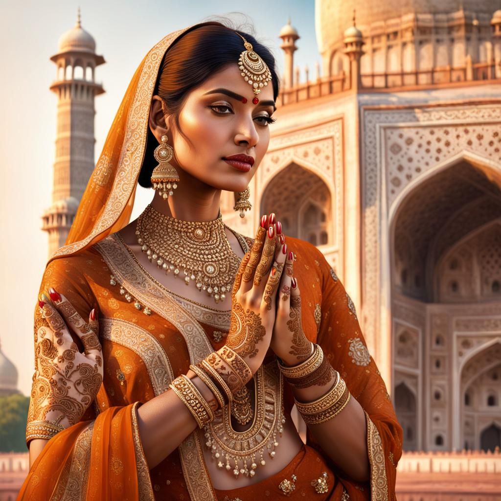 Indian Model at Taj Mahal in Digital Painting