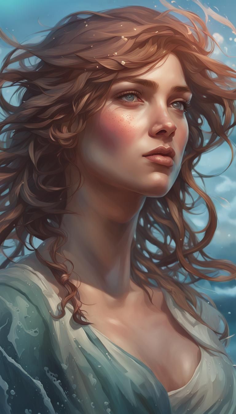 Detailed Sea Girl Portrait in Art Nouveau Style