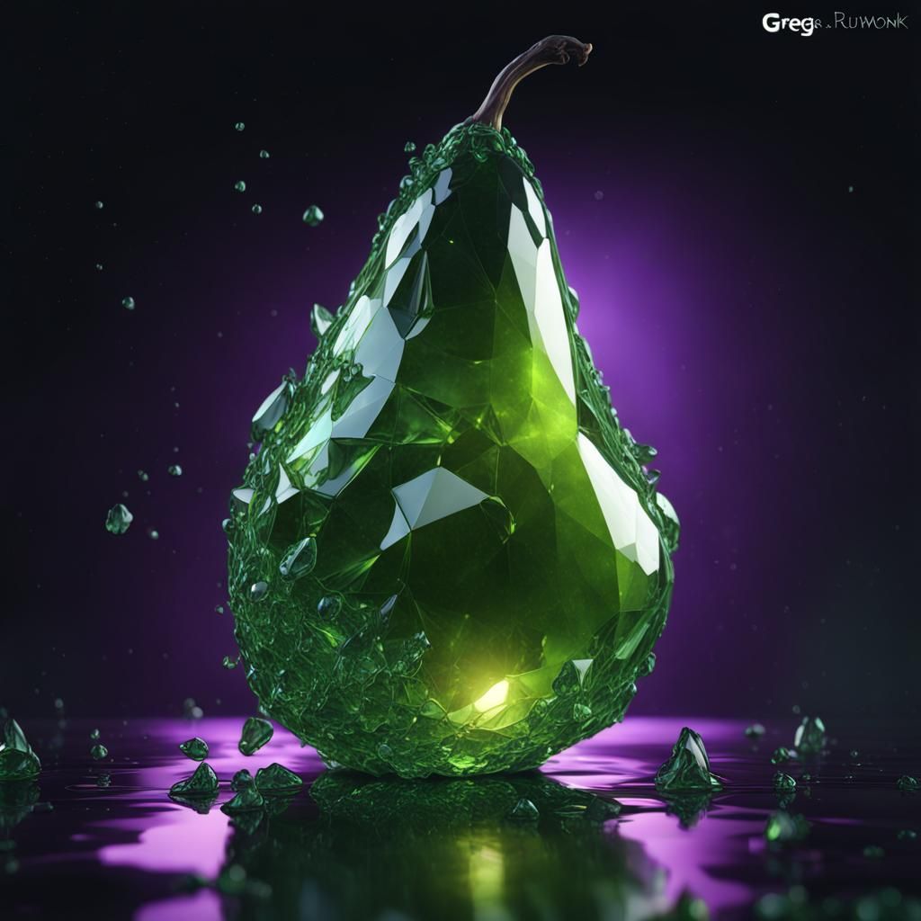 Shattered Green Crystal Pear: Dark Fantasy Art
