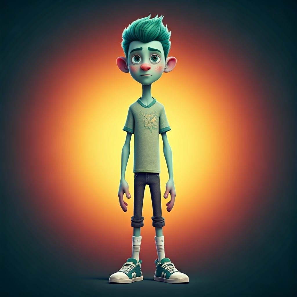 Vigilant Cartoon Hero in Vibrant Background