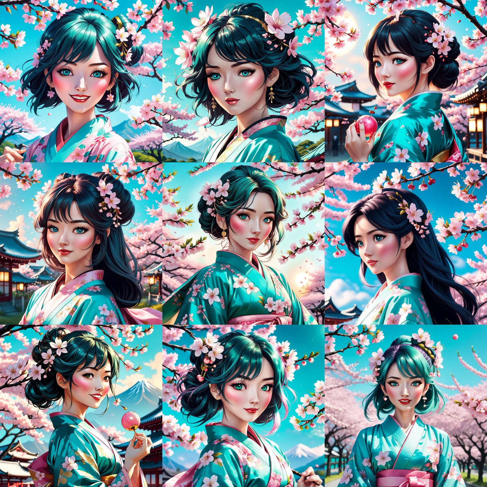 Disney Princess in Pink Yukata with Cherry Blossoms