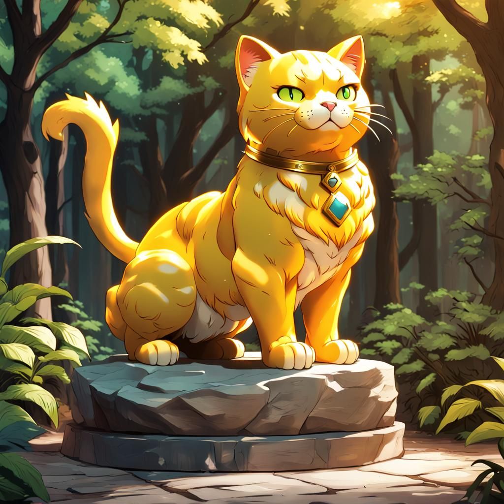 Fantasy Yellow Cat Statue in Anime Style
