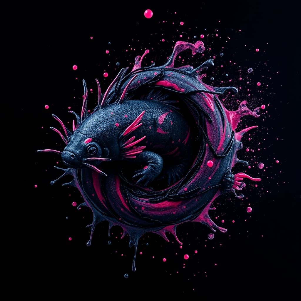 Ink Splatter Axolotl in Digital Matte Painting