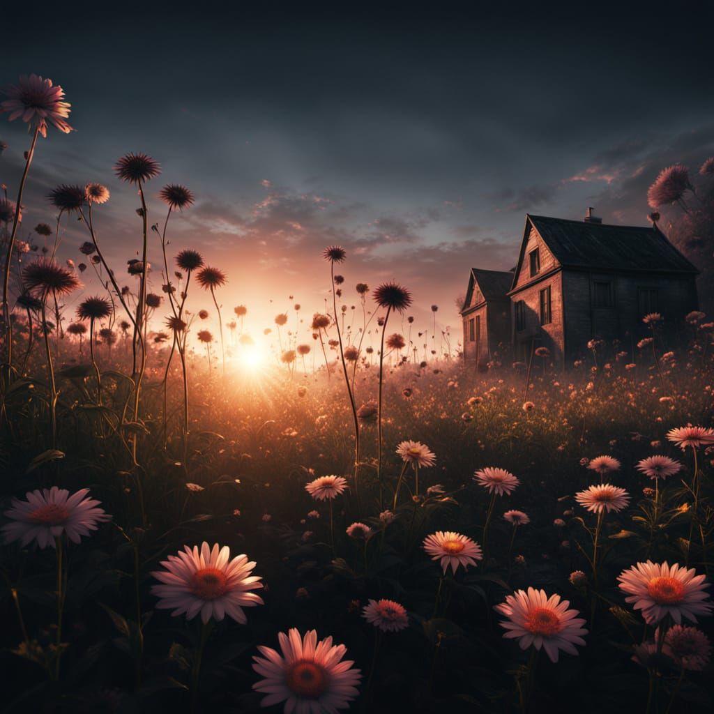 Sunset in rural village