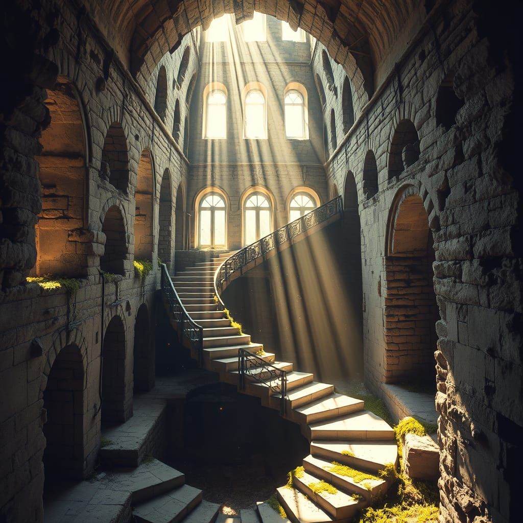 Escher-Inspired Impossible Staircase in Castle Ruins