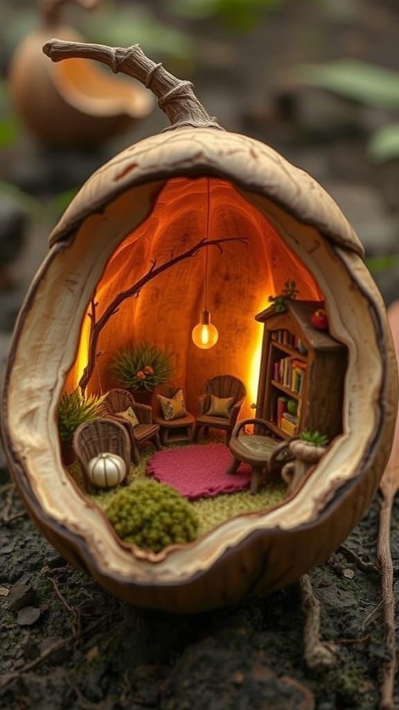 Enchanted Nutshell World in Whimsical Folk Art Style