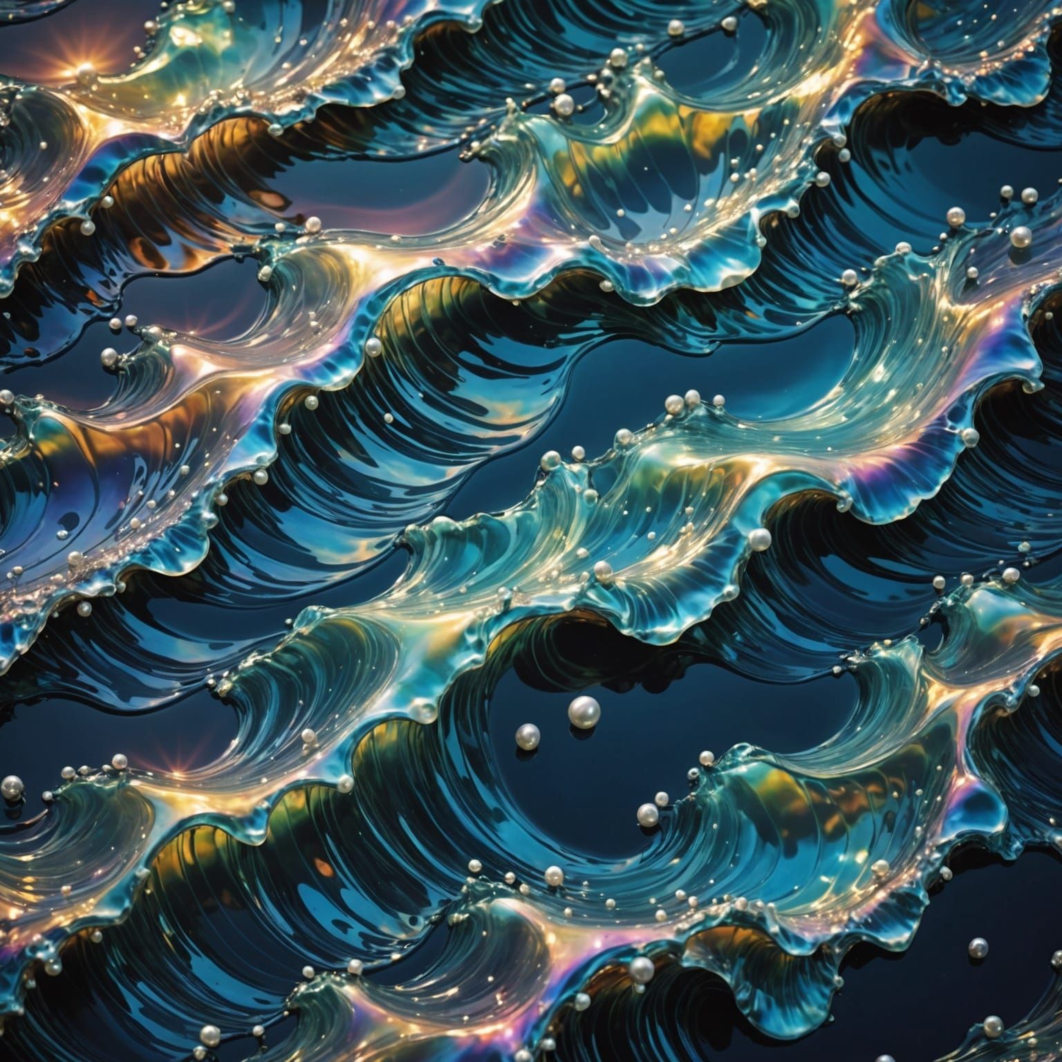 Astral Expressionist Shimmers of Iridescent Water Shapes