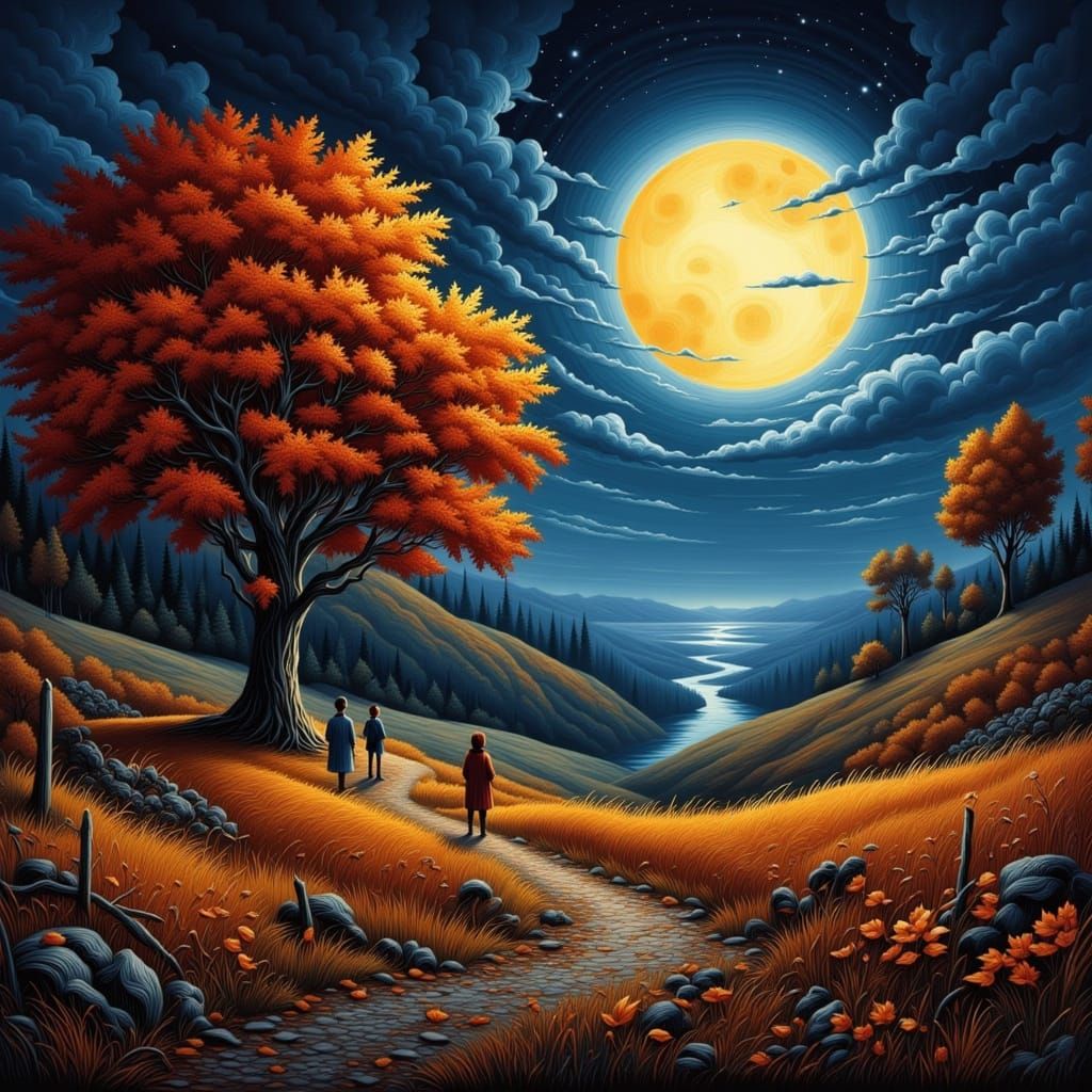 Moody Autumn Harvest Moon Artwork