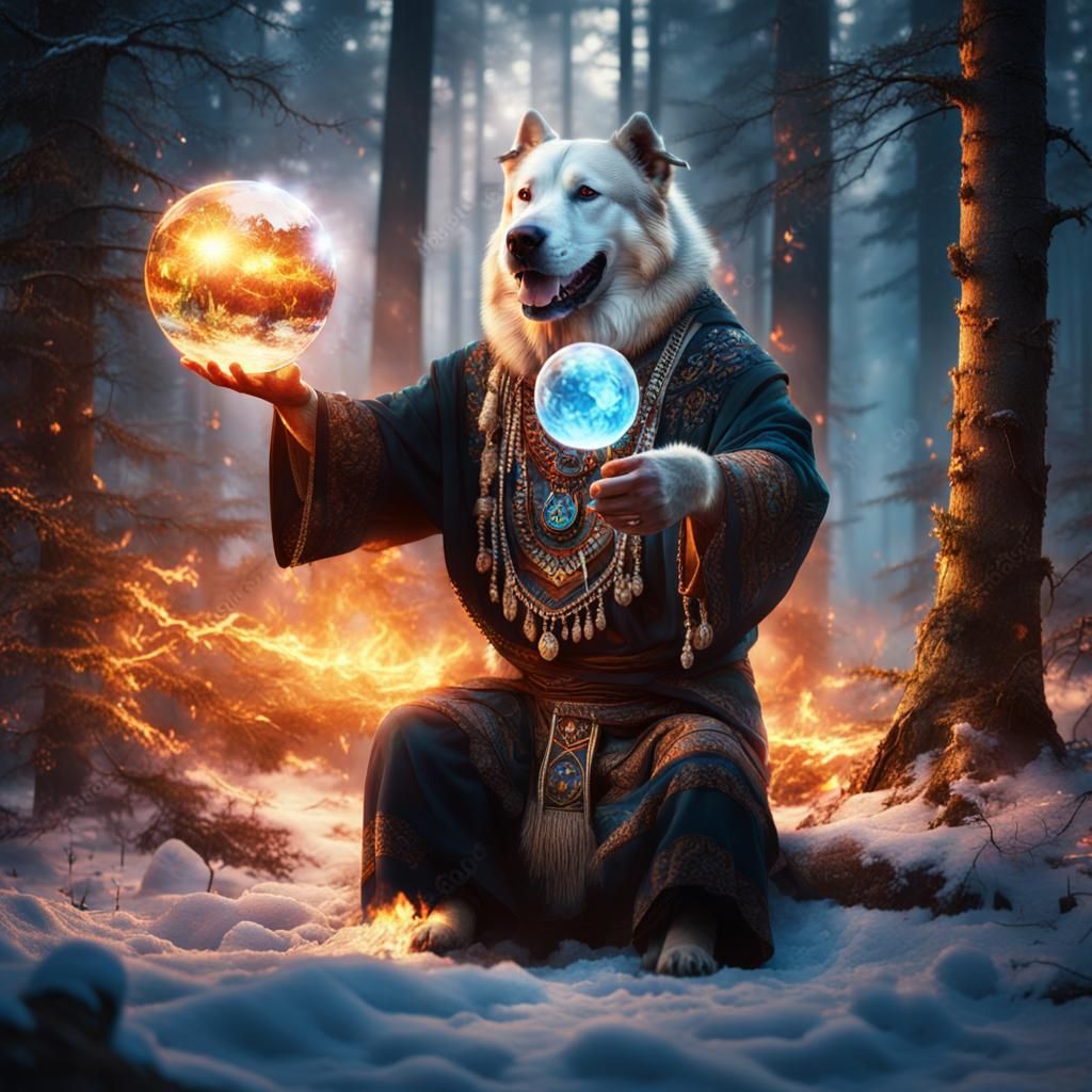 Dog Shaman Dances with Crystal Ball