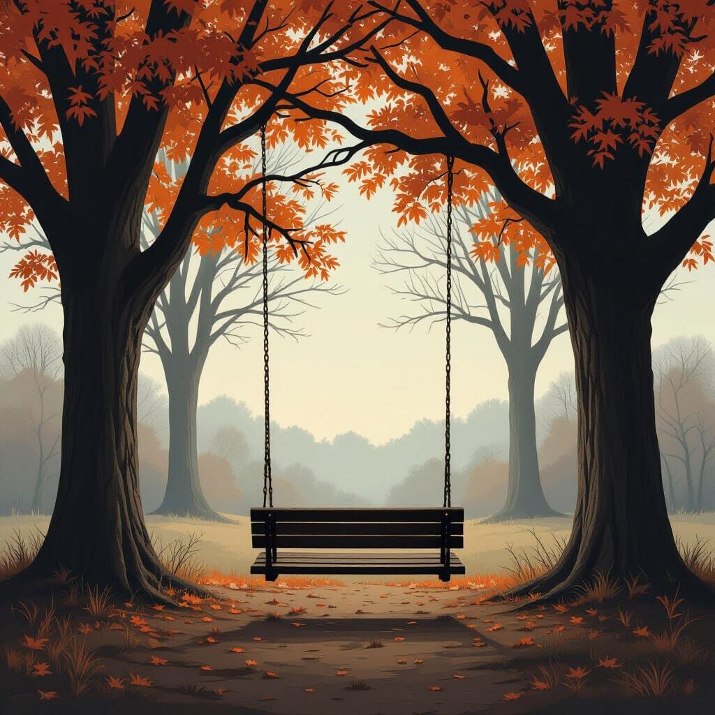 Lonely Swing in Autumn Clearing