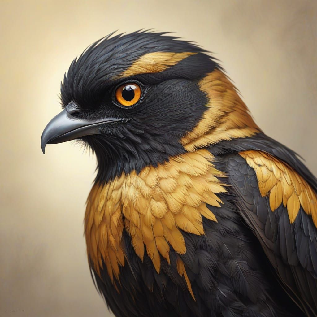 Hyperrealistic Bird with Golden Collar Digital Painting