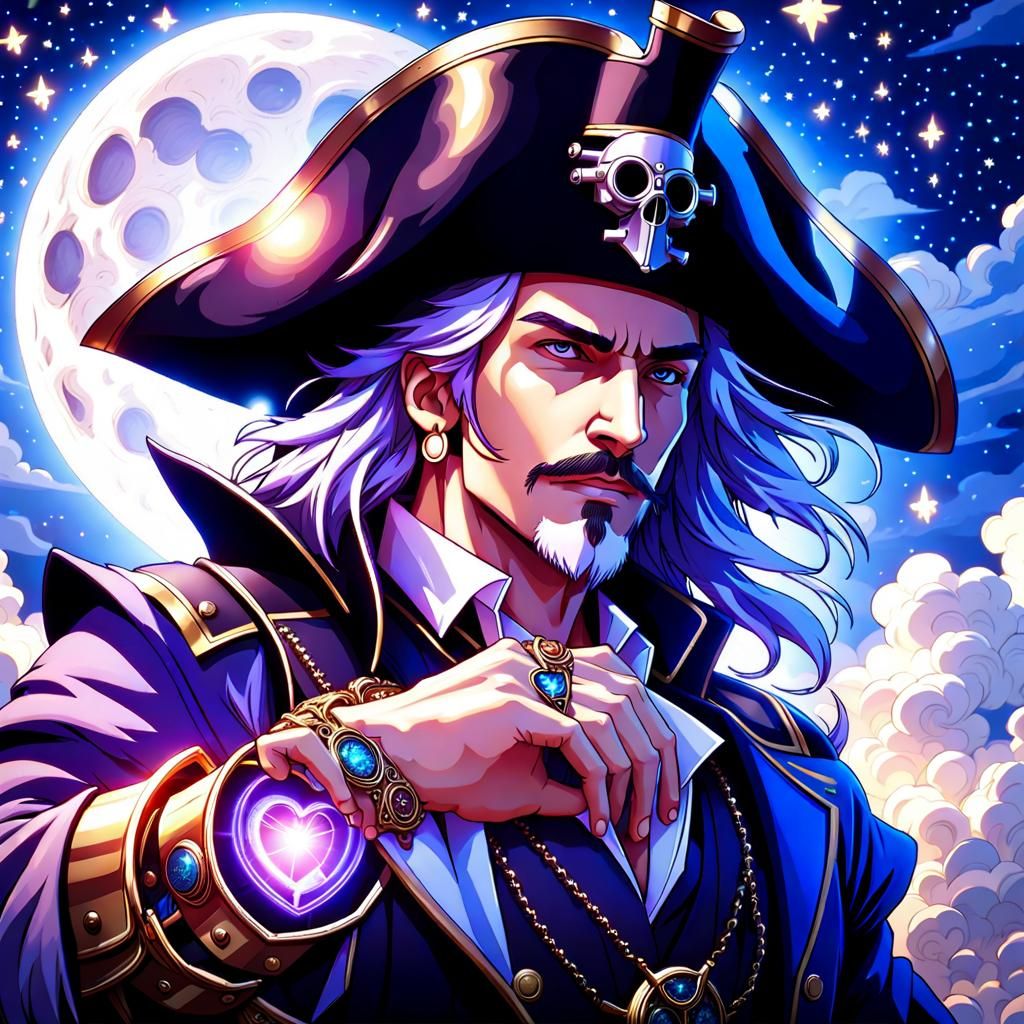 Steampunk Male Pirate Under Starry Night Sky