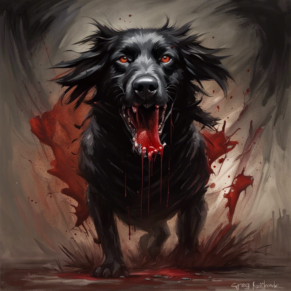 Sinister Black Dog with Blood, Digital Art