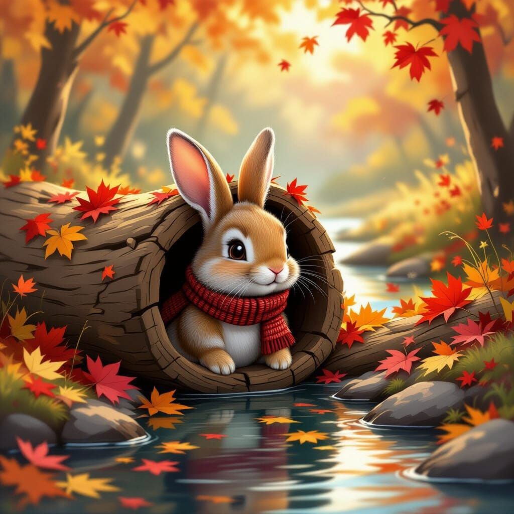 Whimsical Rabbit in Autumn Forest Concept Art