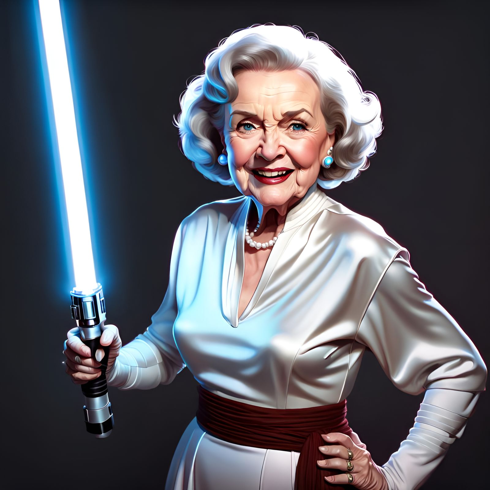 Betty White with Lightsaber: 3D Digital Art