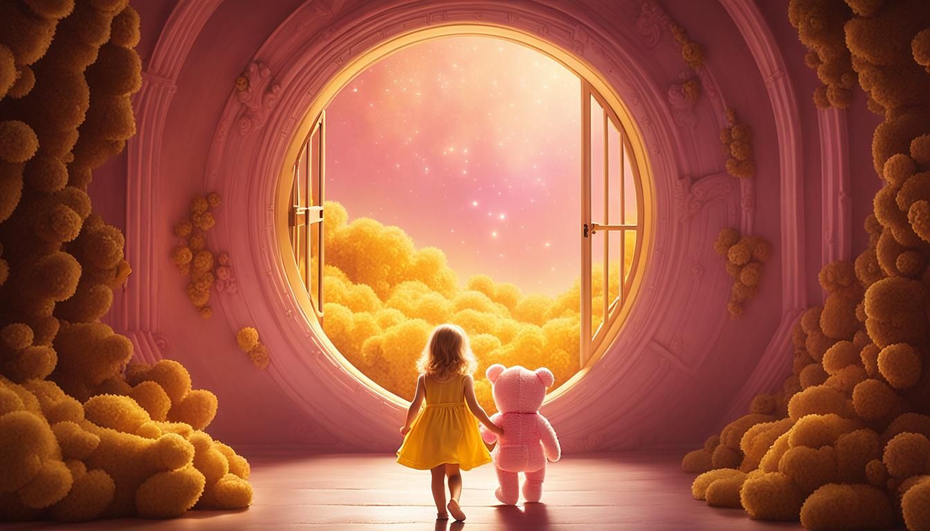 Girl and Teddy Bear Enter Magical Portal
