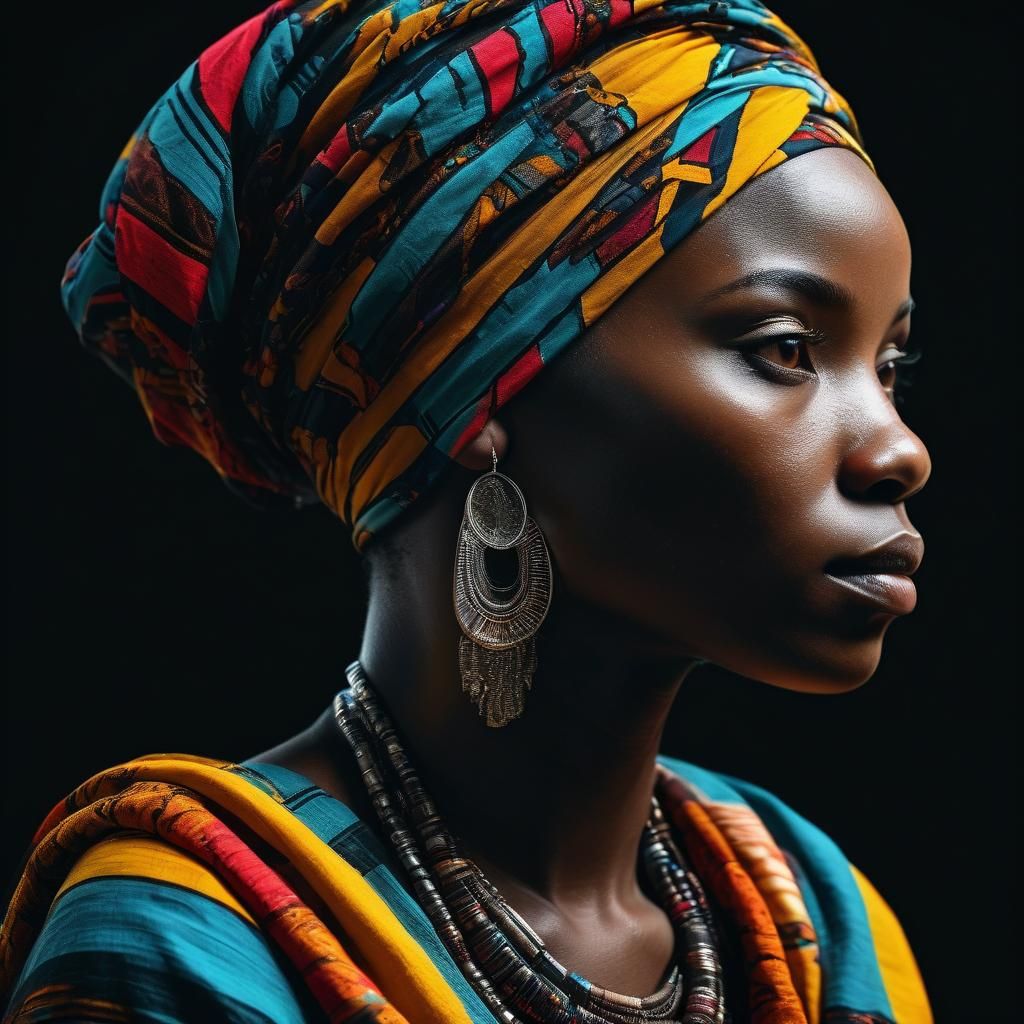 African Woman in Profile with Colorful Headwrap