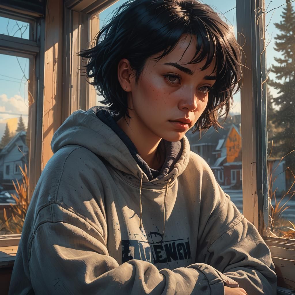 Teenage Girl with Sad Expression, Digital Matte Painting