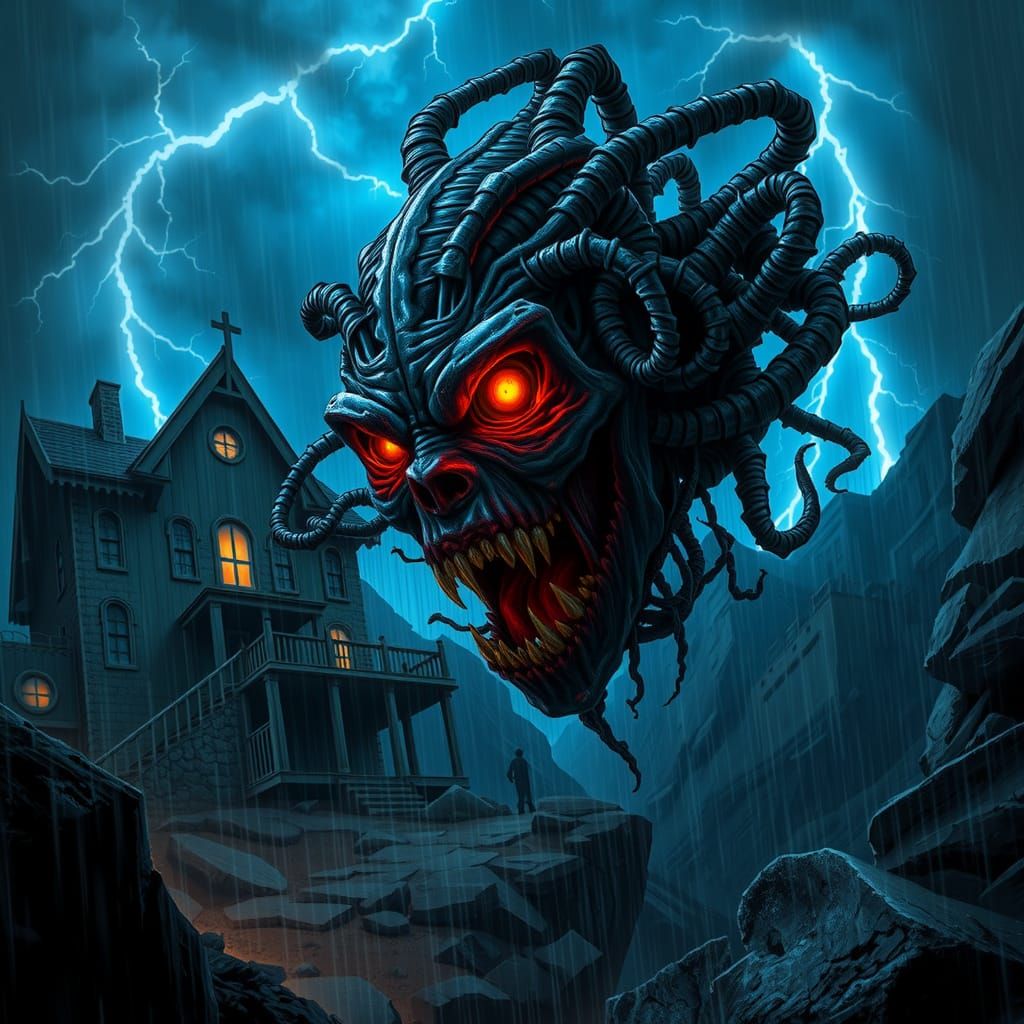 Anguished Biomechanical Banshee in Indigo Twilight