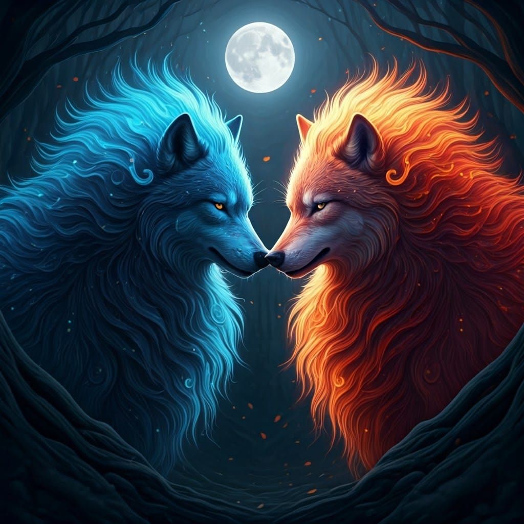 Wolves Clash in Autumn Clearing Fantasy Art