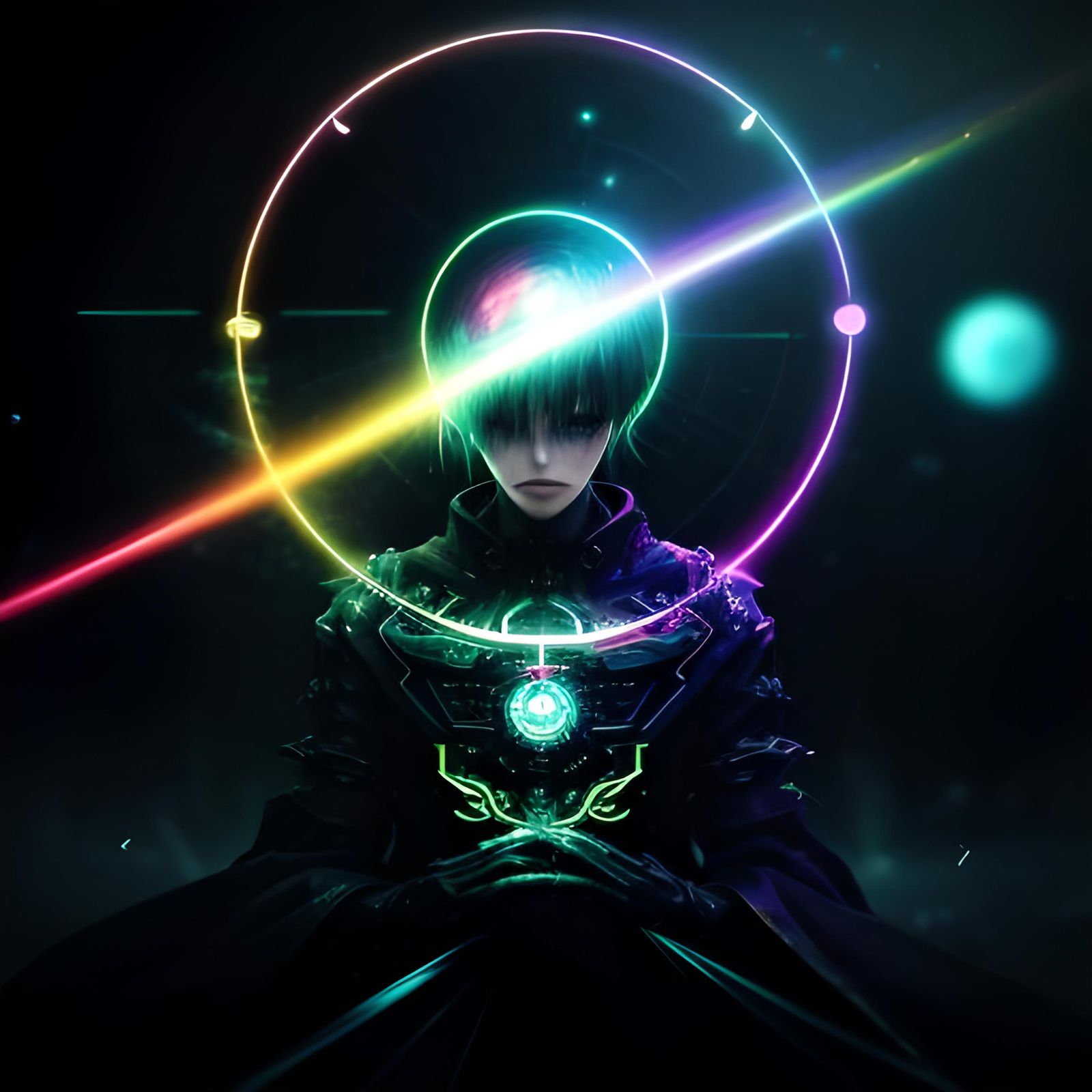 Ethereal Gothic Scene with Lens Flare and Neon Glow