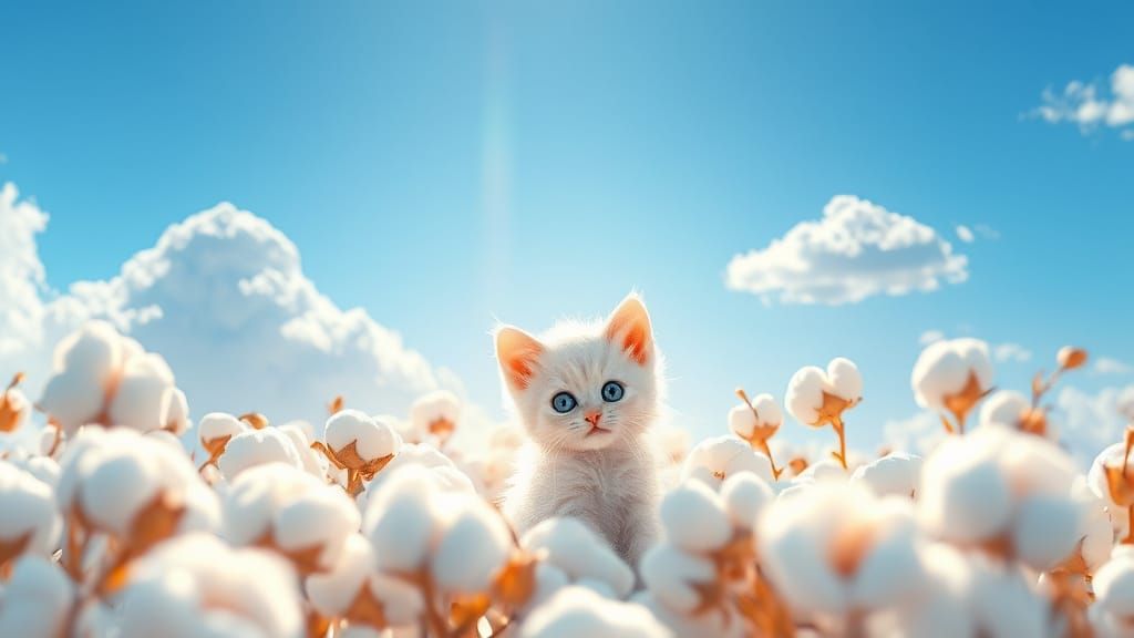 Whimsical White Kitten in Dreamy Cloudscape