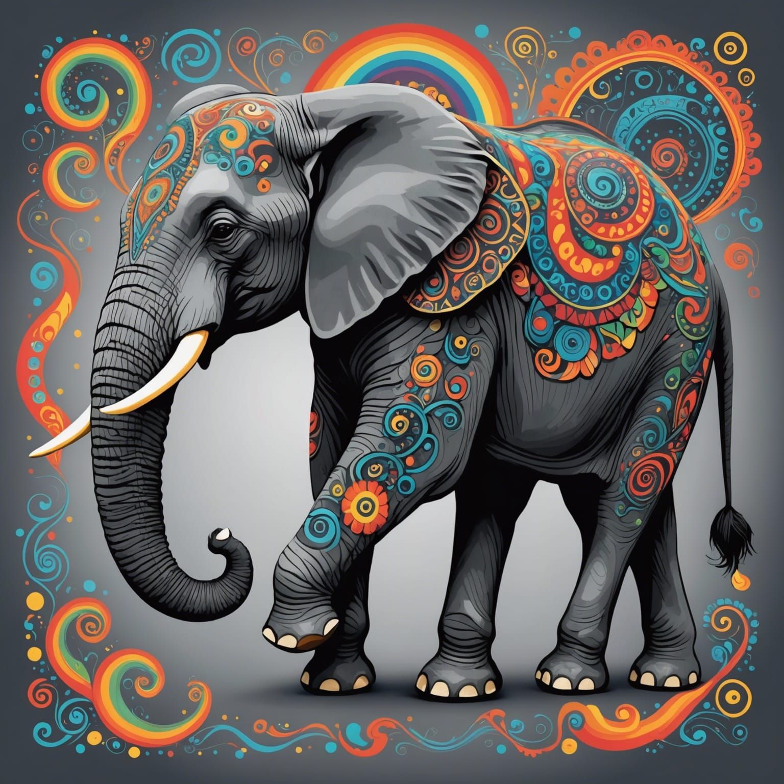 Psychedelic Elephant with Swirling Colors